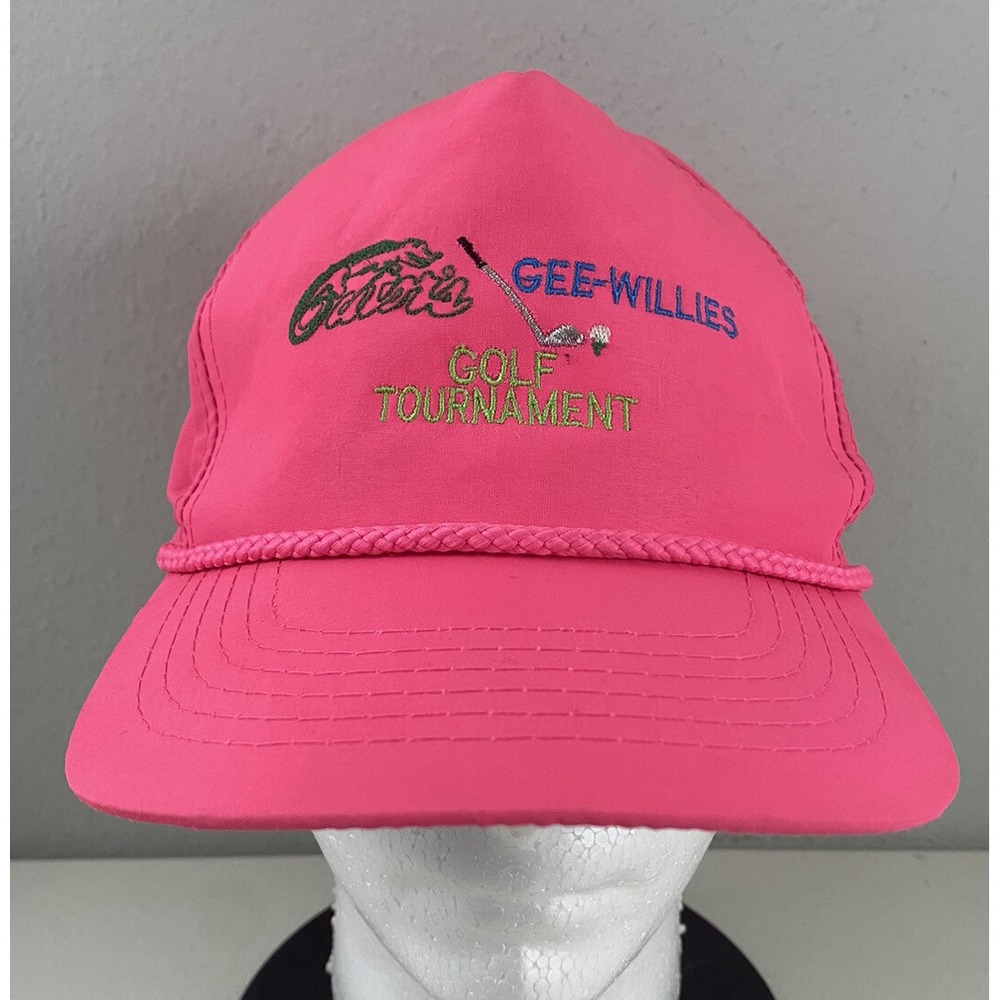 Vintage Gator's Gee-Willies Golf Tournament Nylon Rope Hat Pink Snapback YA